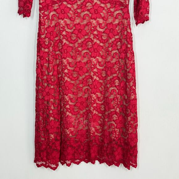 Kiyonna Midi Cocktail Dress Size 0X 10 12 L Red Floral Lace Party Formal Evening - Picture 5 of 10